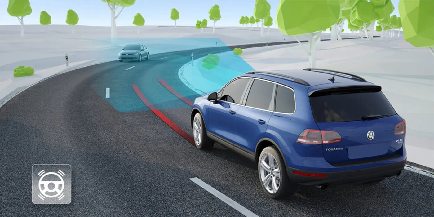 ADAS sensor calibration system illustration showing camera and radar positioning on a vehicle