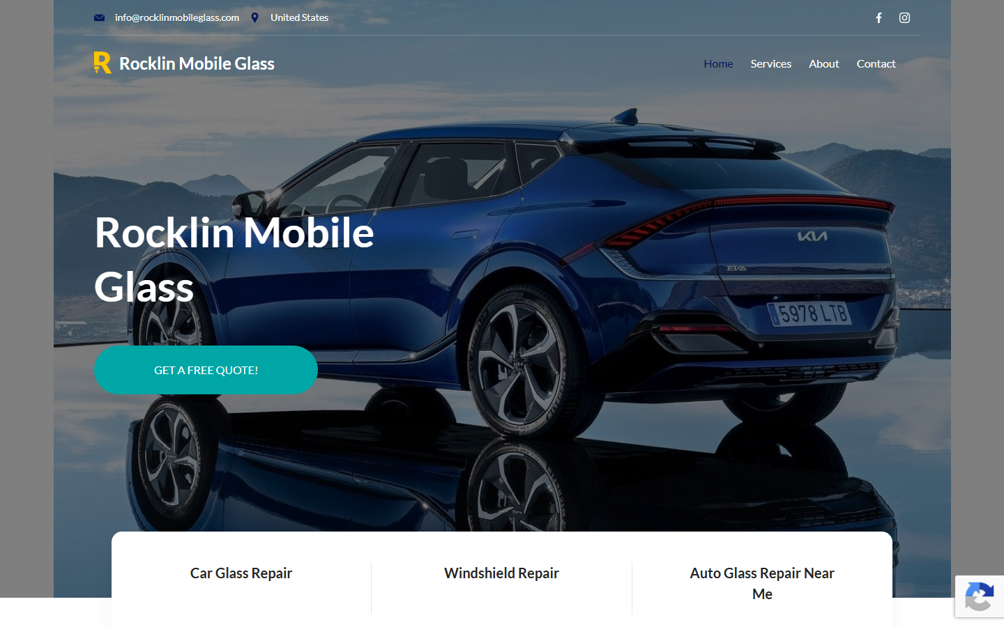 Rocklin Mobile Glass homepage showing its mobile and commercial auto glass services