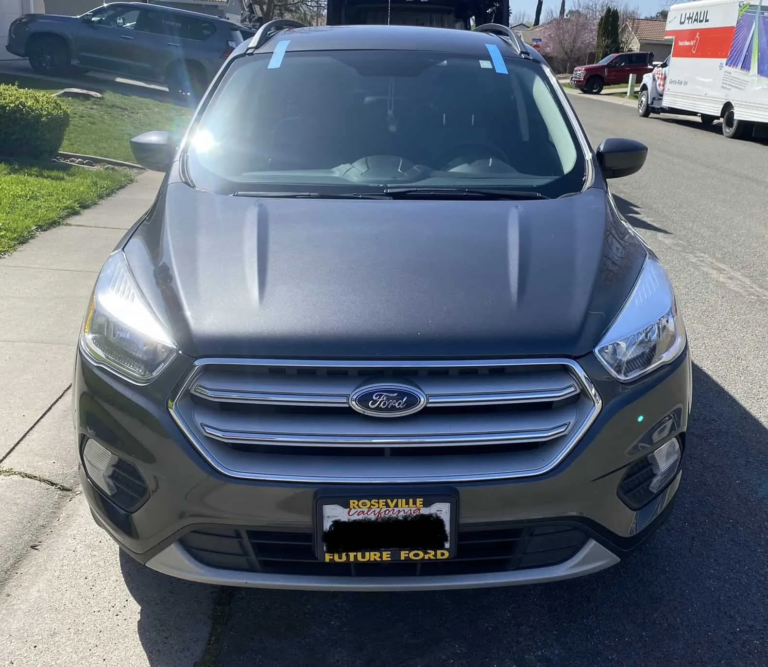 Completed windshield replacement with blue tape markings in Loomis, CA